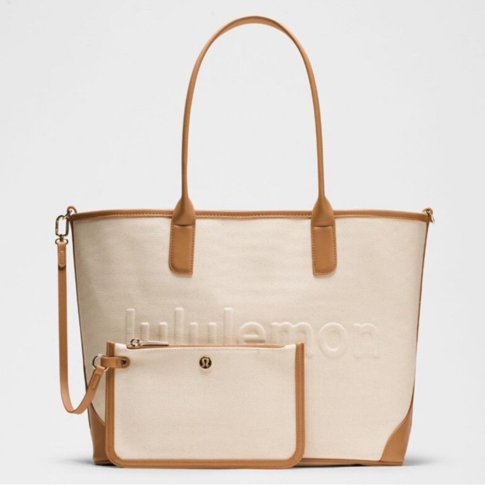 New Lululemon Classic Canvas Tote 16L Natural Detachable Pouch